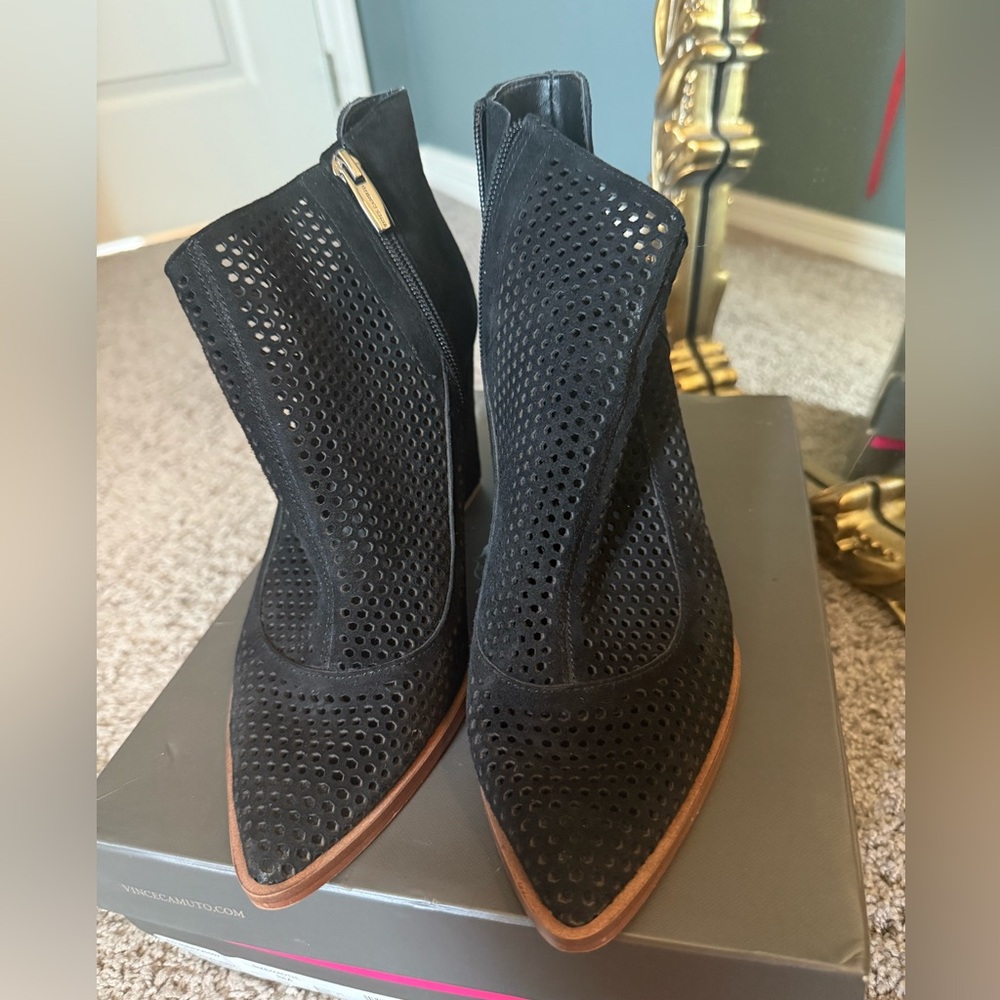 Vince Camuto Suede Black Perforated Ankle Boots